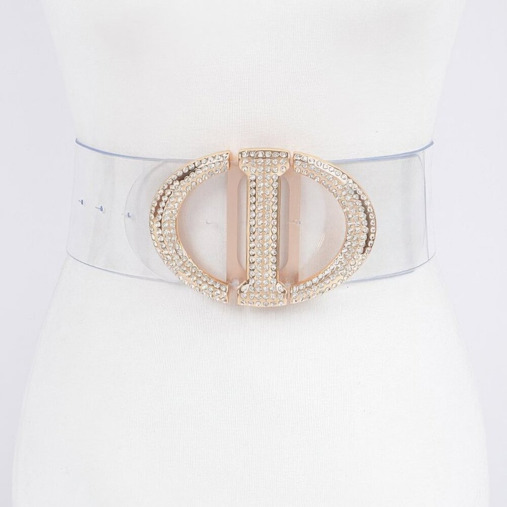 Rhinestone Metal Buckle Plus Size Transparent Belt